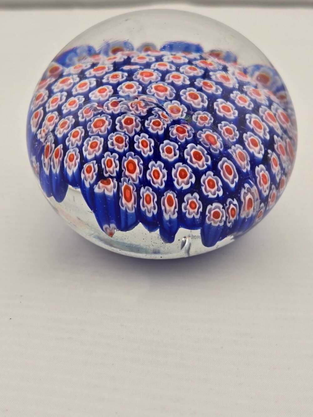 Vintage Handmade Glass Murano Style Millefiori Paperweight Blue Red White - Picture 4 of 7
